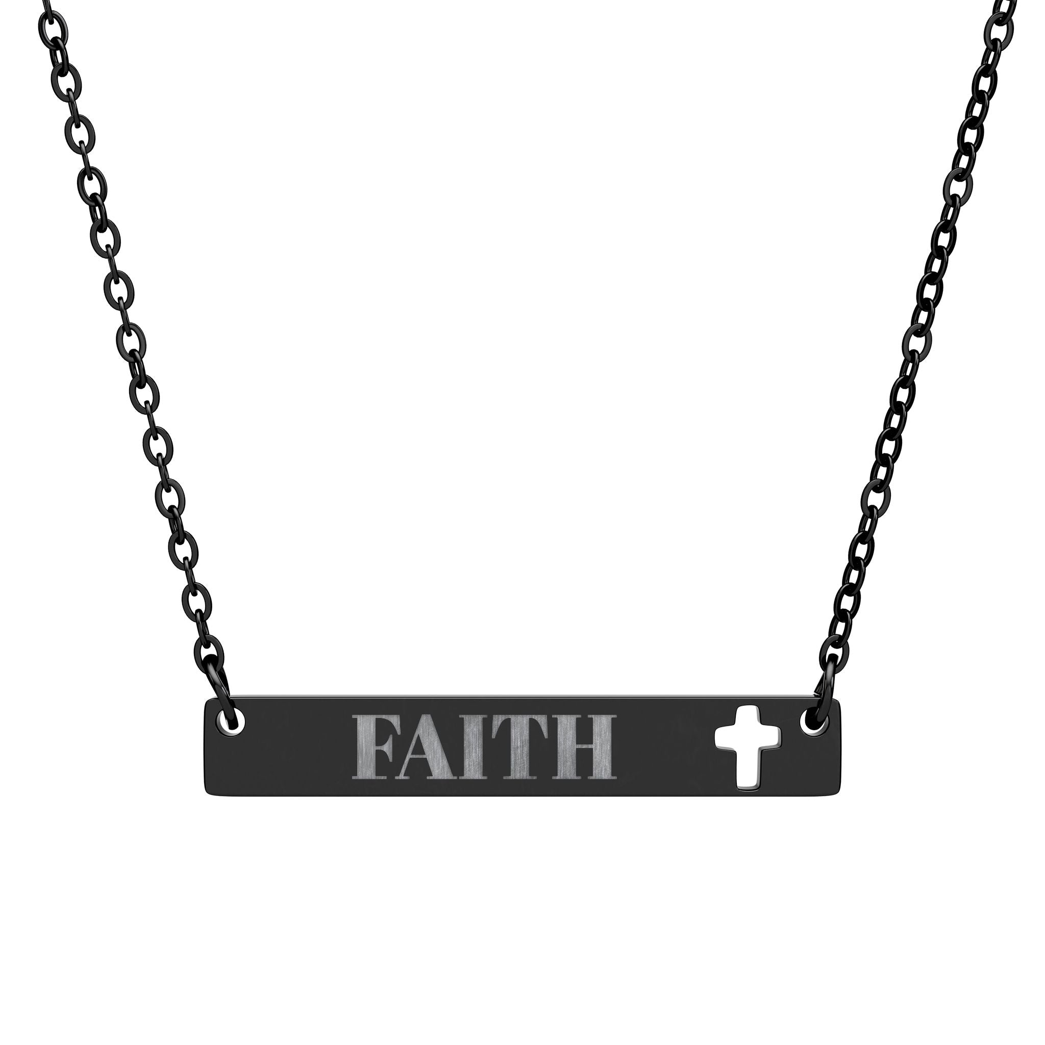 Cutout Cross Bar Necklace — "FAITH" Engraved Religious Pendant