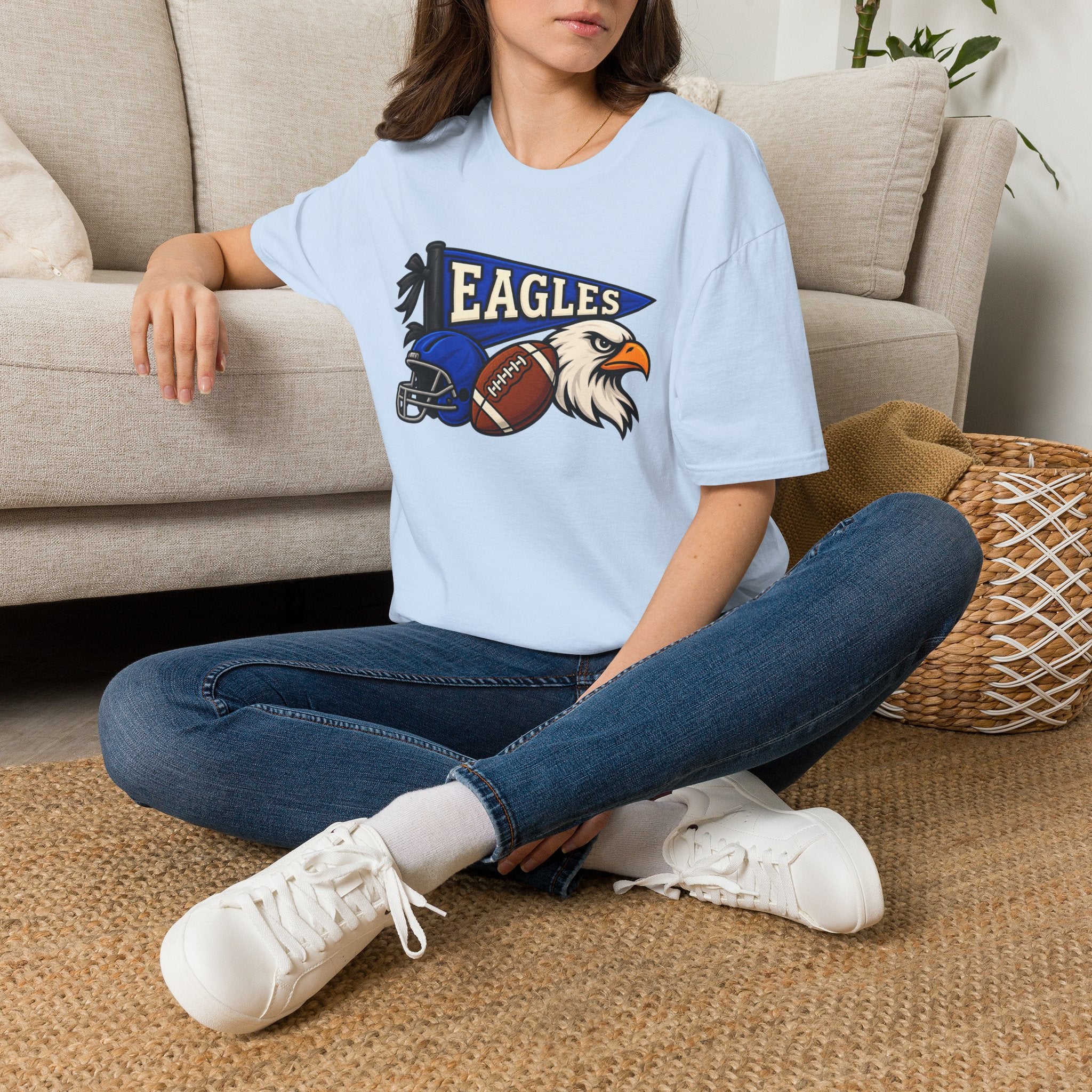 Eagles Football T-Shirt — Helmet, Football & Eagle Pennant Design