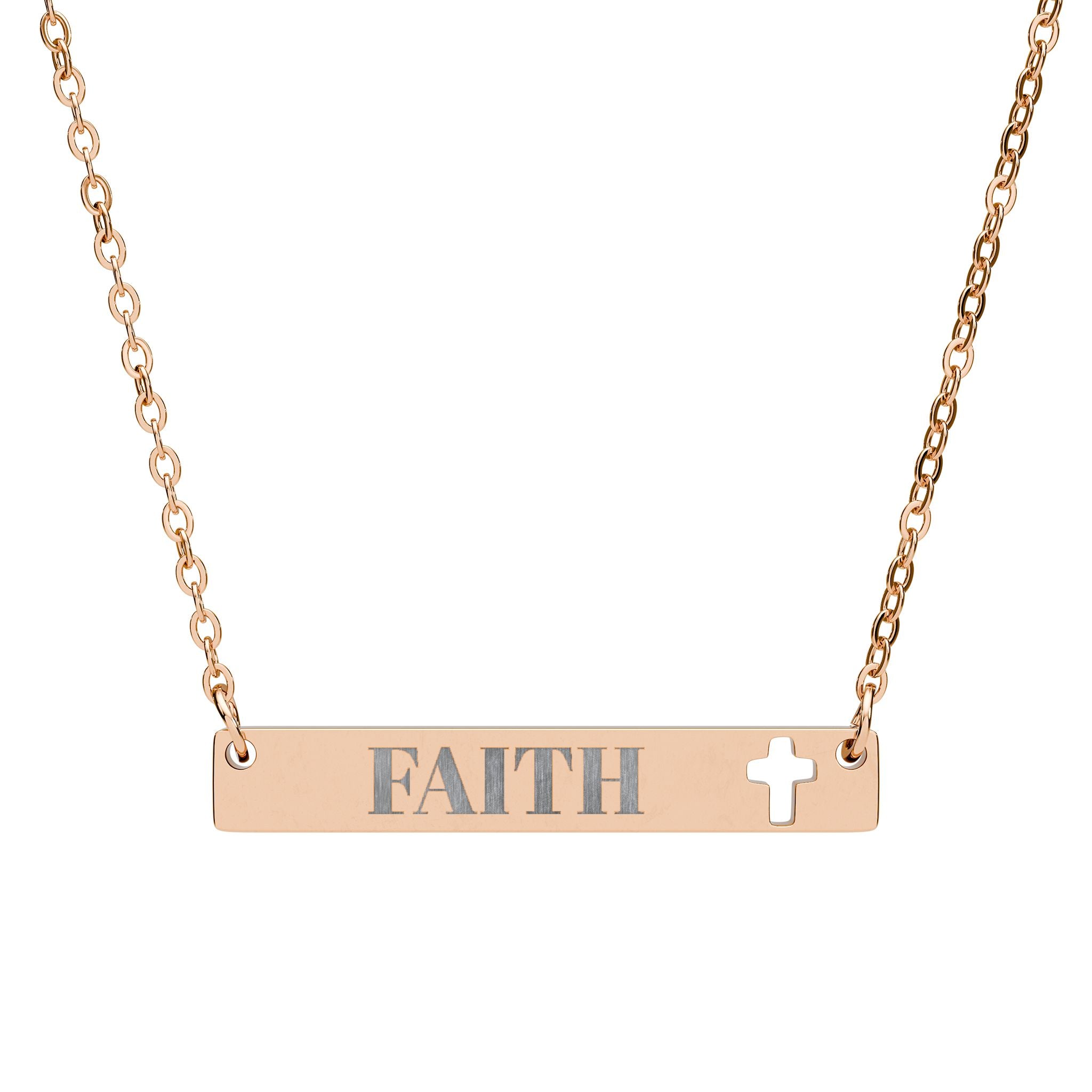 Cutout Cross Bar Necklace — "FAITH" Engraved Religious Pendant