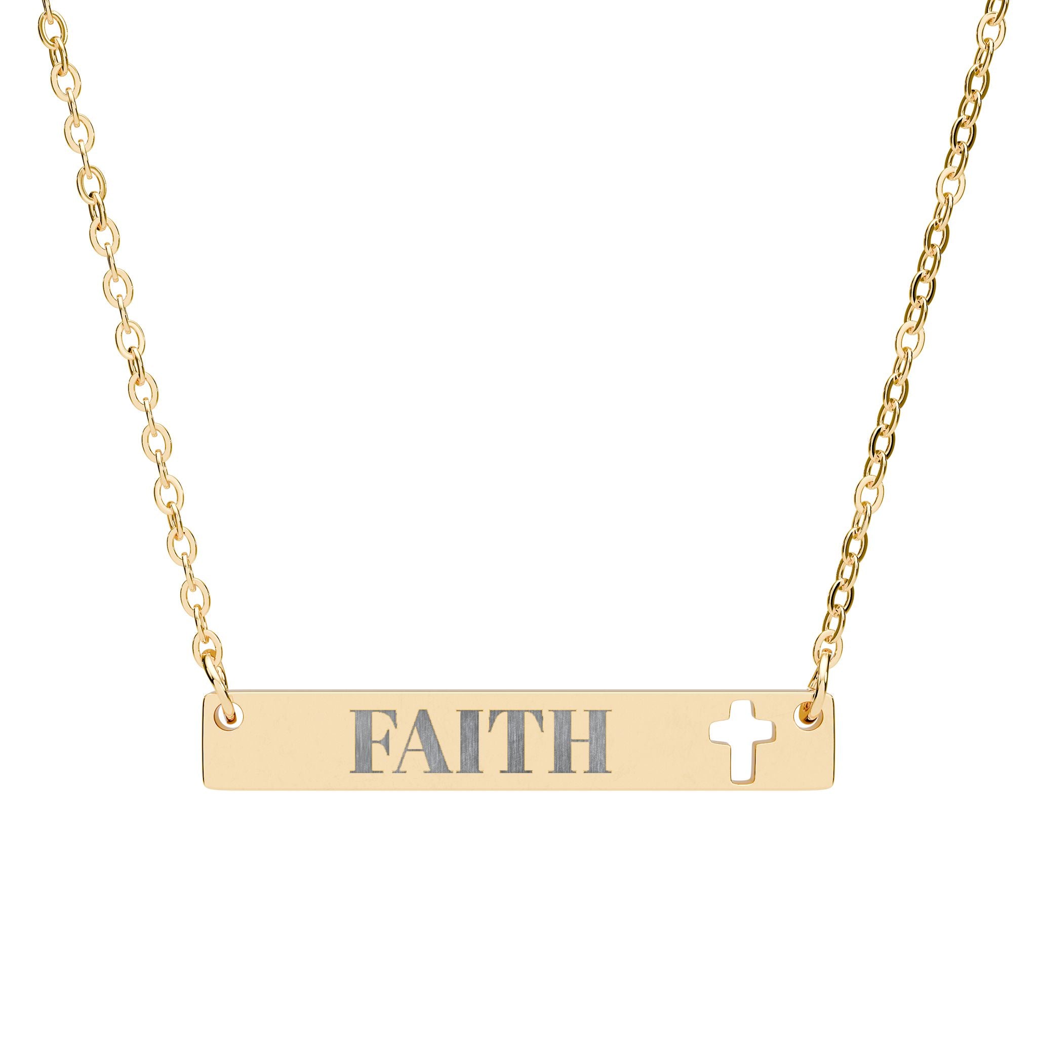 Cutout Cross Bar Necklace — "FAITH" Engraved Religious Pendant