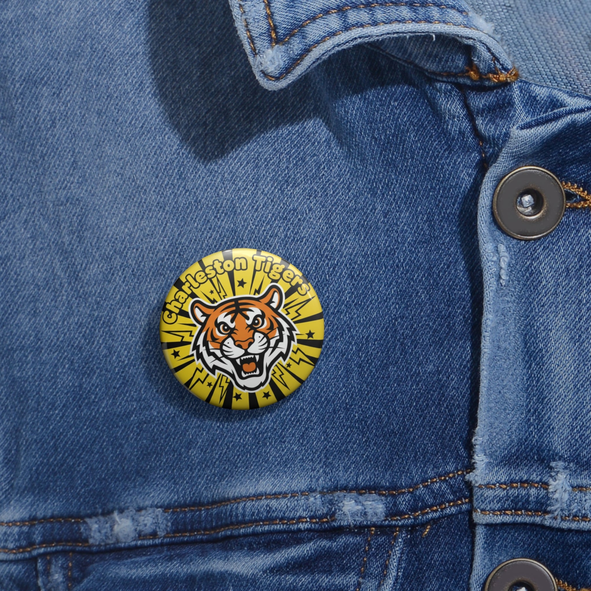 Tiger Mascot Pin Button — Charleston Tigers School Spirit Round Button