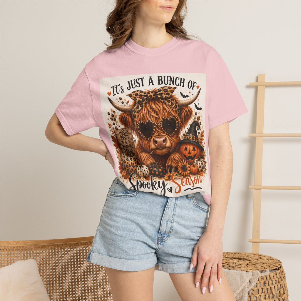 Spooky Season Highland Cow T-Shirt — "It's Just a Bunch of Spooky Season" Halloween Tee