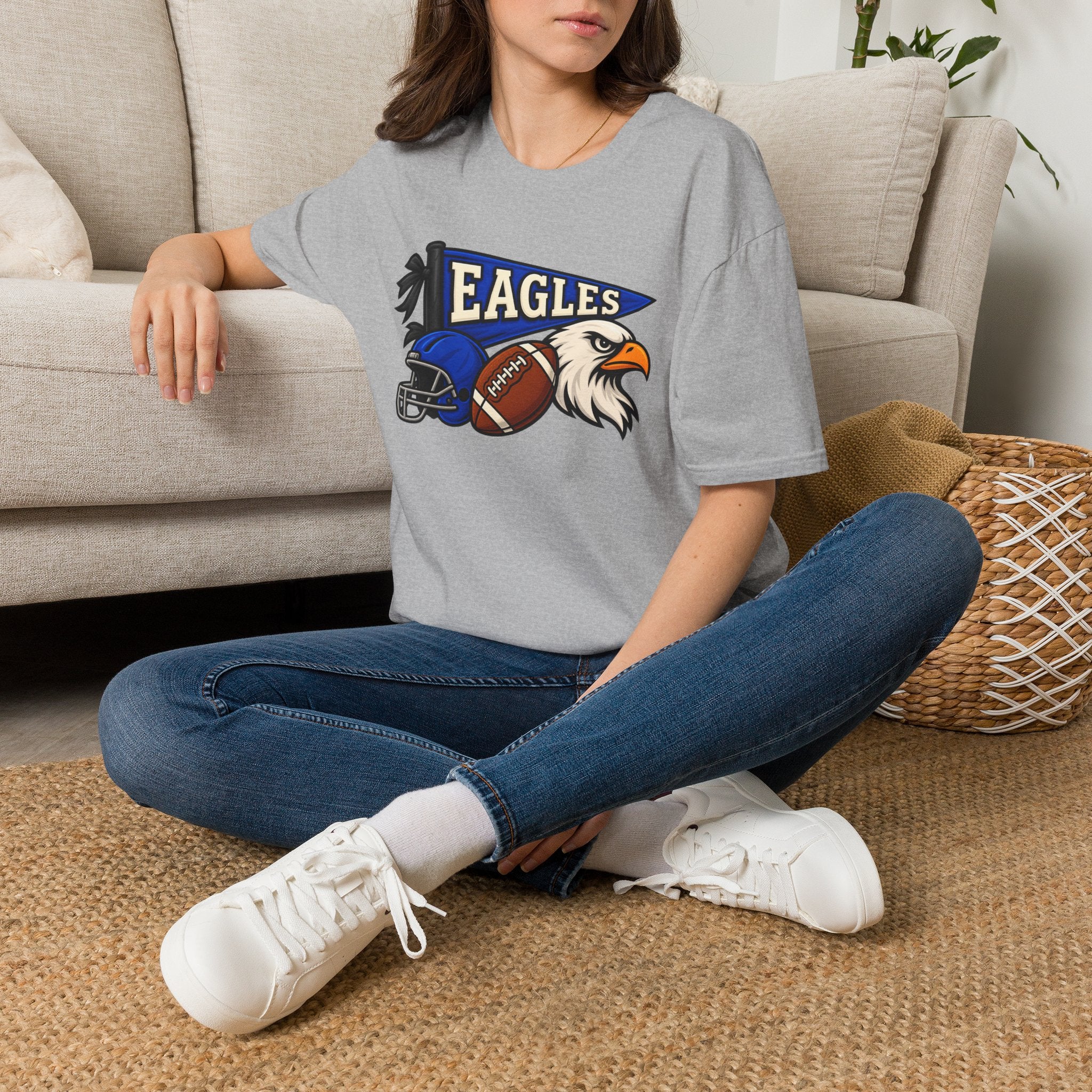 Eagles Football T-Shirt — Helmet, Football & Eagle Pennant Design