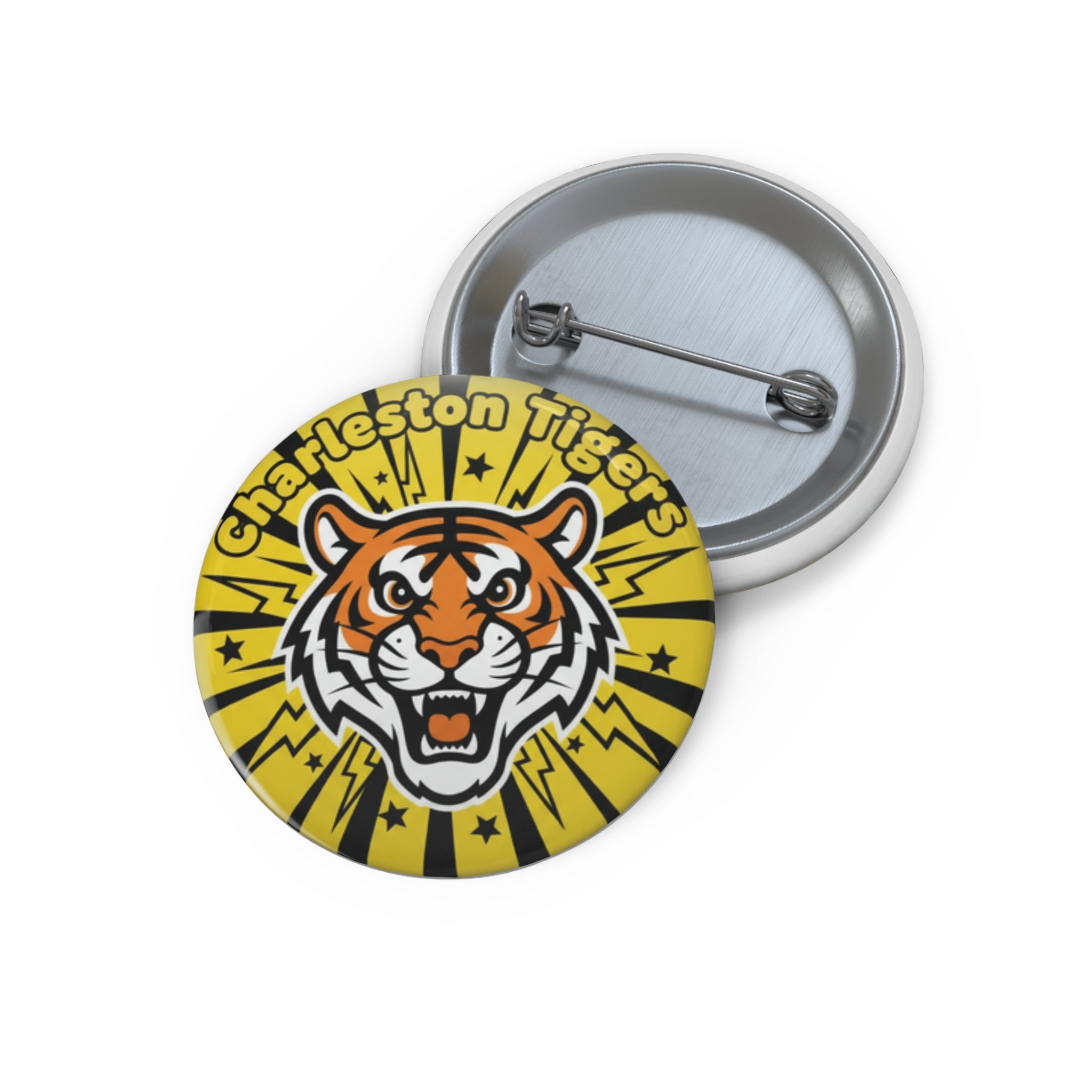 Tiger Mascot Pin Button — Charleston Tigers School Spirit Round Button