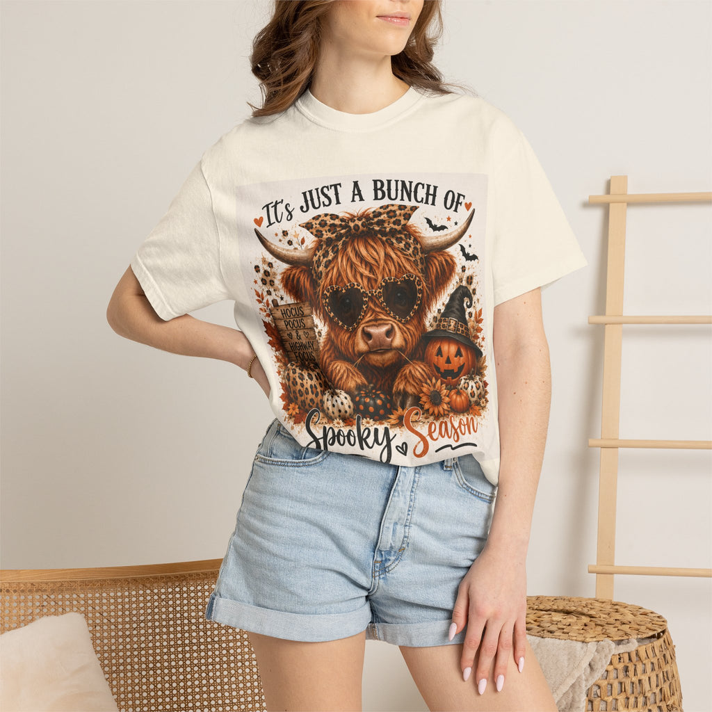 Spooky Season Highland Cow T-Shirt — "It's Just a Bunch of Spooky Season" Halloween Tee