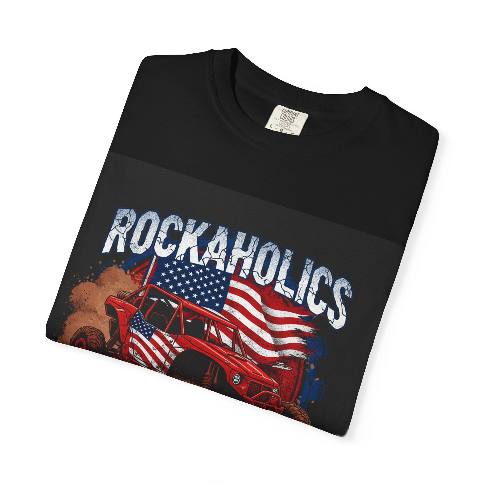 Rockaholics Off-Road Truck T-Shirt — American Flag Mudder Tee
