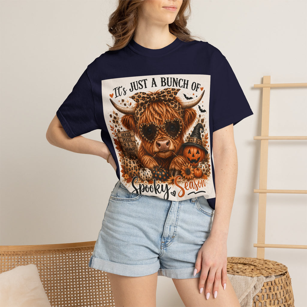 Spooky Season Highland Cow T-Shirt — "It's Just a Bunch of Spooky Season" Halloween Tee