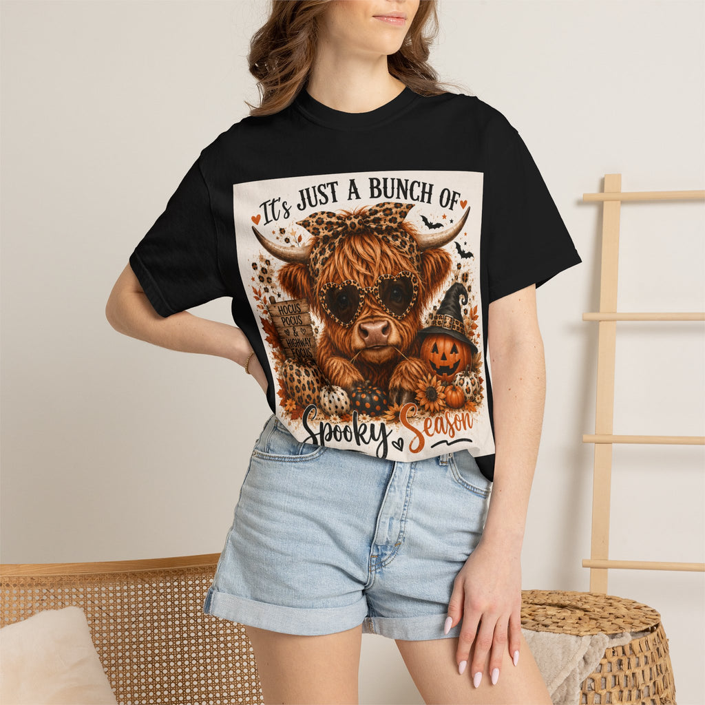 Spooky Season Highland Cow T-Shirt — "It's Just a Bunch of Spooky Season" Halloween Tee
