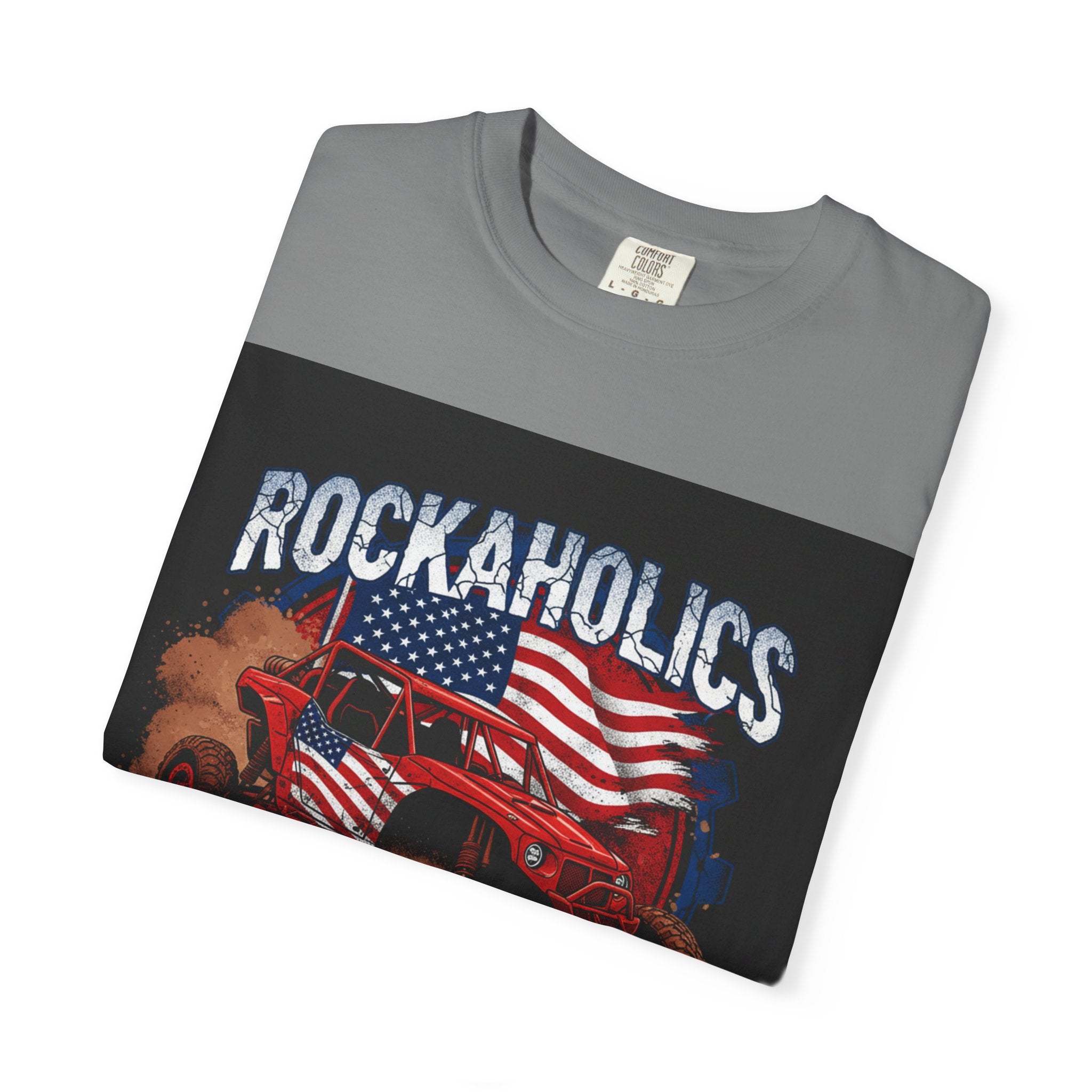 Rockaholics Off-Road Truck T-Shirt — American Flag Mudder Tee