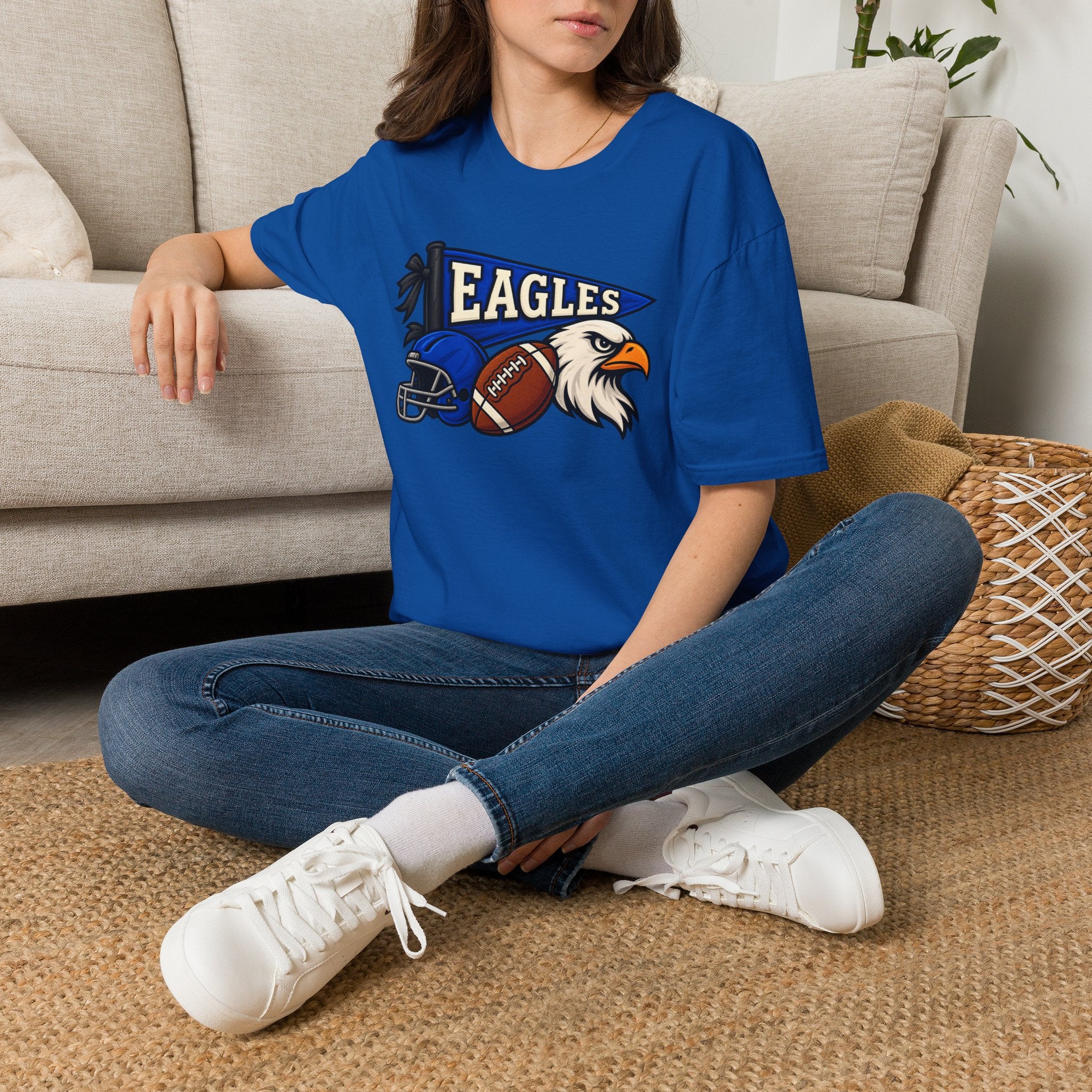 Eagles Football T-Shirt — Helmet, Football & Eagle Pennant Design