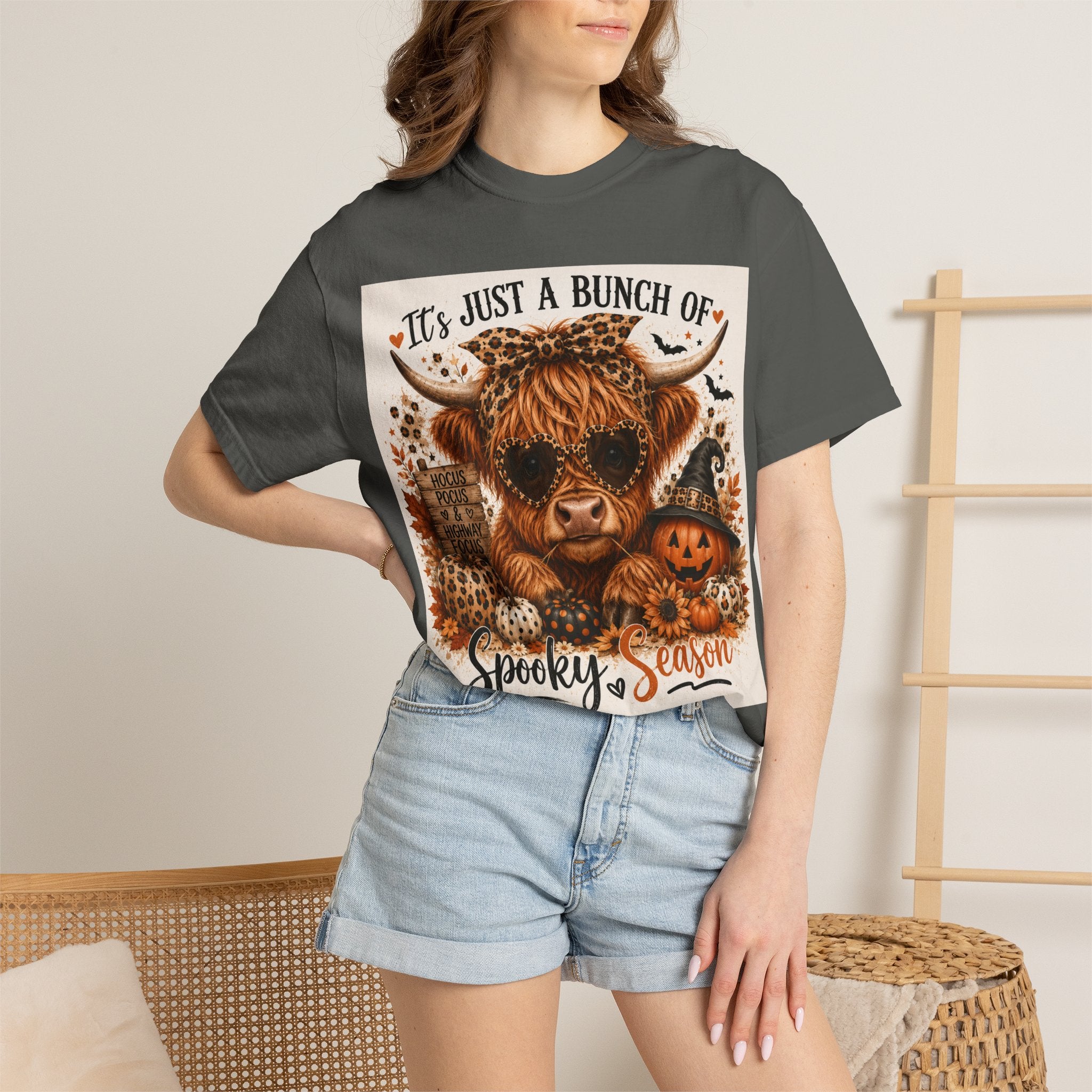 Spooky Season Highland Cow T-Shirt — "It's Just a Bunch of Spooky Season" Halloween Tee