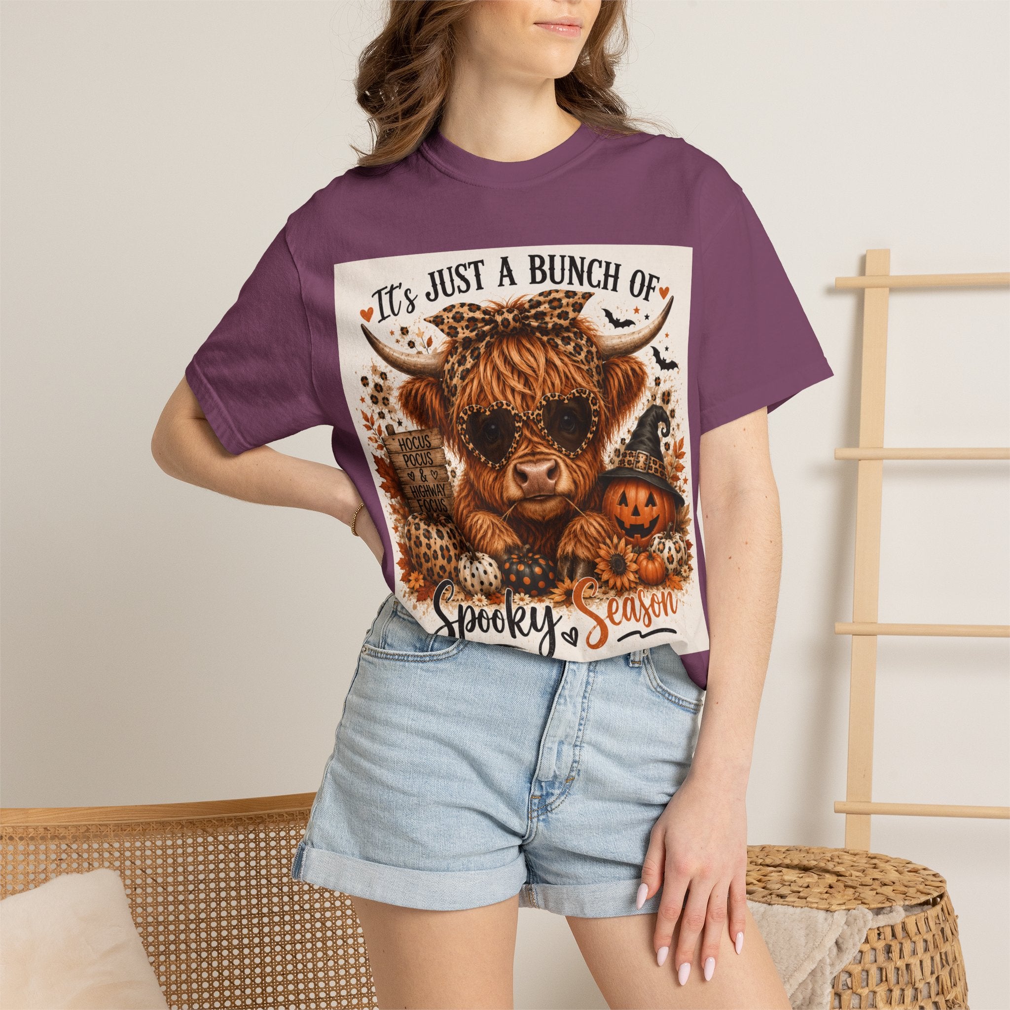 Spooky Season Highland Cow T-Shirt — "It's Just a Bunch of Spooky Season" Halloween Tee