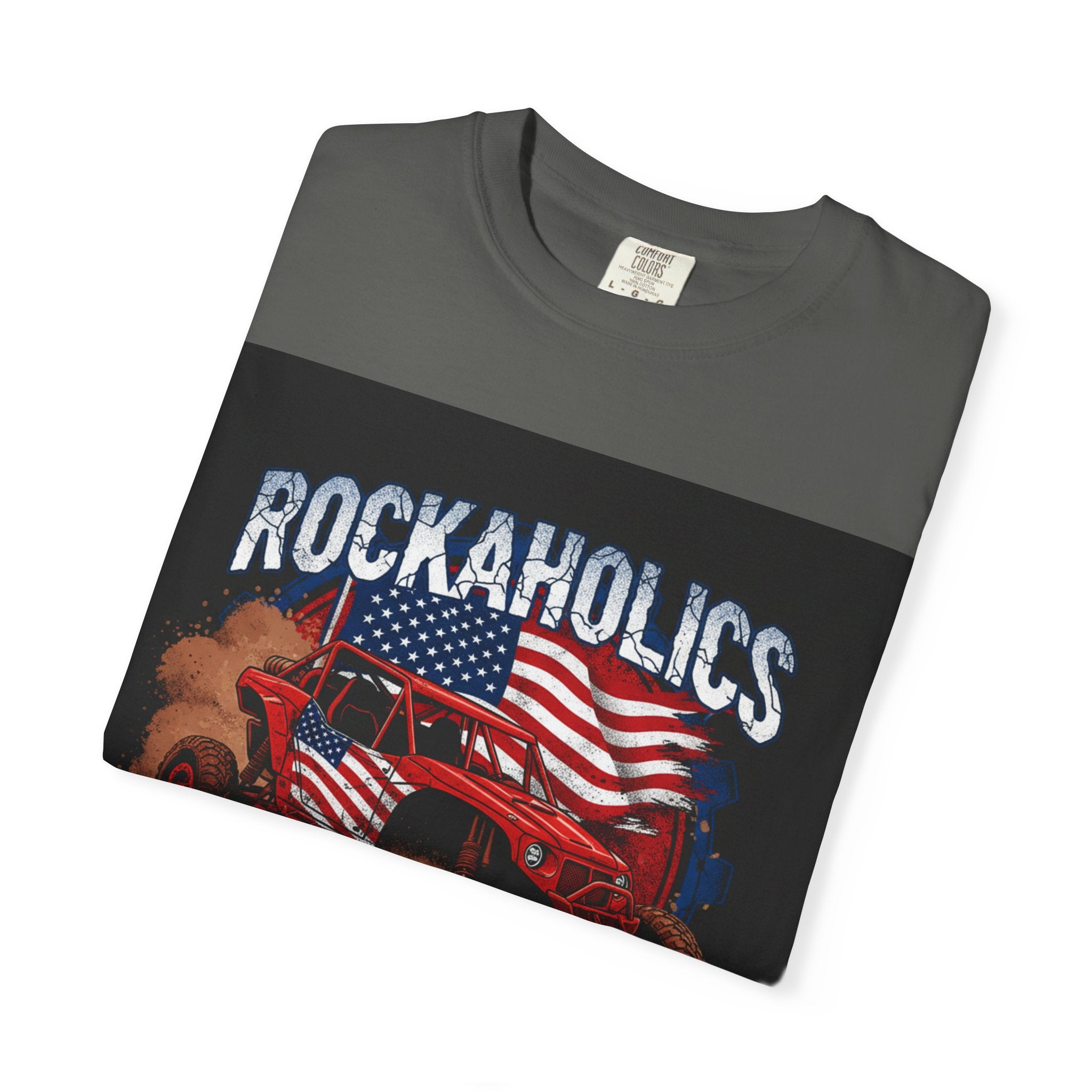 Rockaholics Off-Road Truck T-Shirt — American Flag Mudder Tee