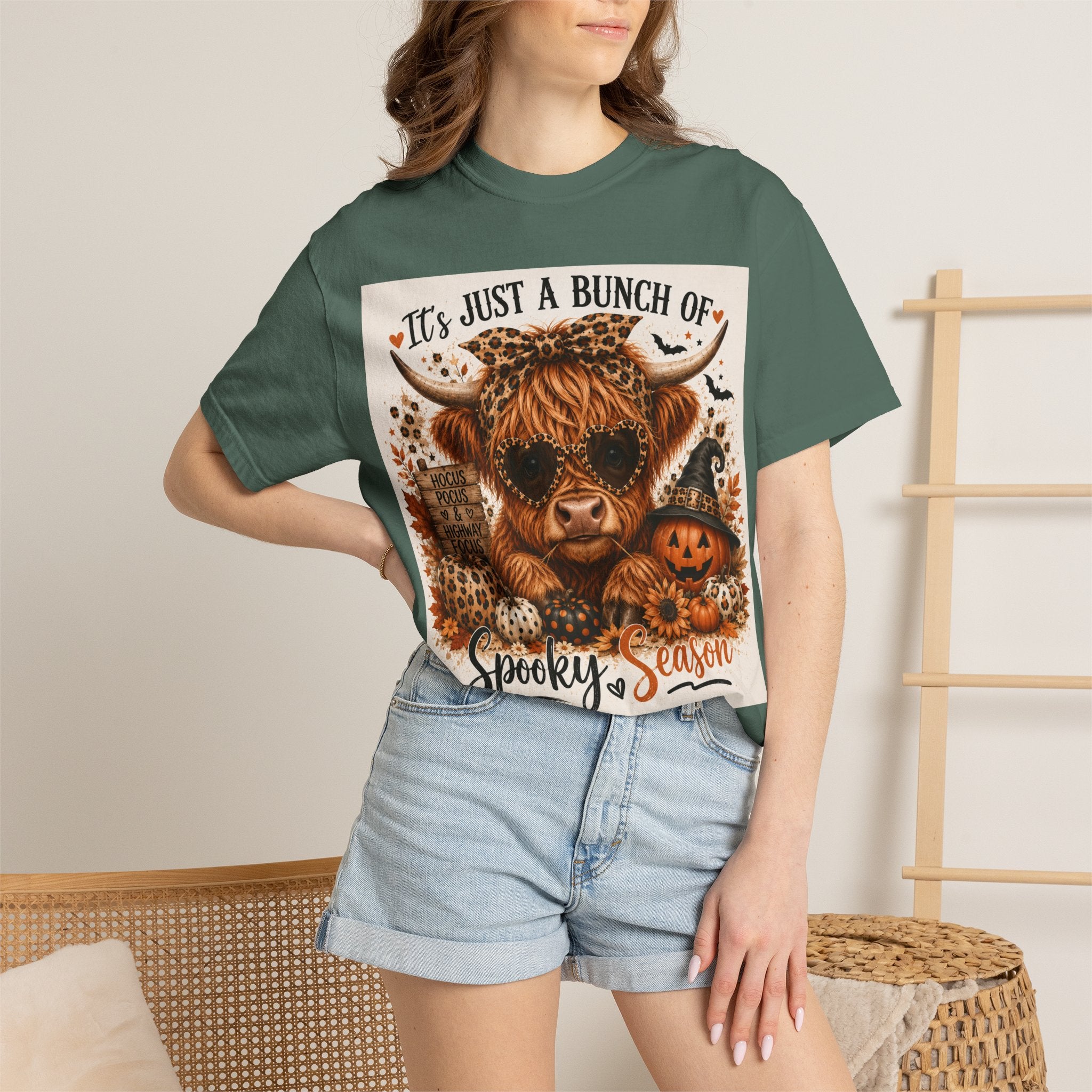 Spooky Season Highland Cow T-Shirt — "It's Just a Bunch of Spooky Season" Halloween Tee
